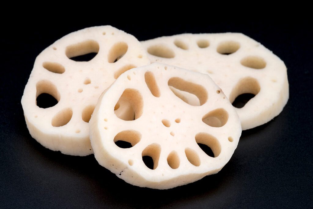 sliced Lotus root (renkon) from Iwakuni Japan